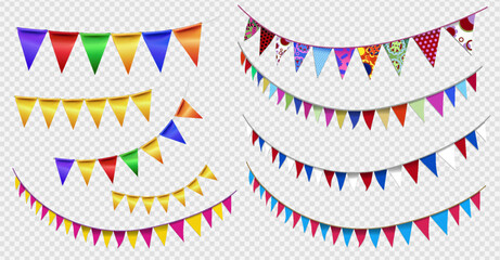 Rainbow colors flat style vector holiday flags garlands set on white background