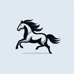 Fototapeta premium A black horse running on blue background