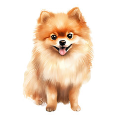 Obraz premium AI-Generated Watercolor cute Pomeranian Clip Art Illustration. Isolated elements on a white background.