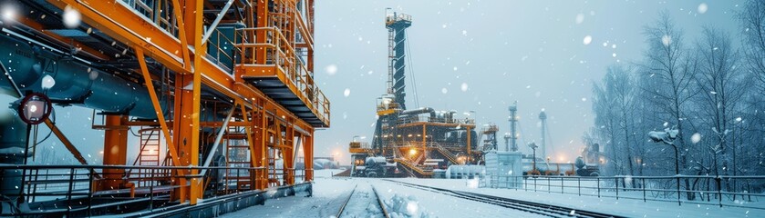 Industrial Symphony of Oil Extraction Amidst Snowy Silence