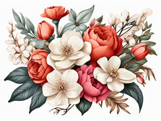 botanical illustration beautiful flowers bouquet floral arrangement clip art isolated on white background