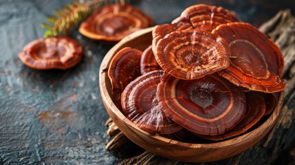 Fototapeta premium Reishi Mushrooms, Immune - Boosting, Health Benefits, Superfood Elixir