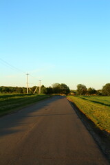 A road with grass and trees