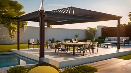 Patio Setting With Table Chairs and Grill Generative AI