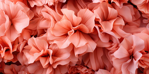 close-up of a wall of artificial paper flowers in shades of pink
