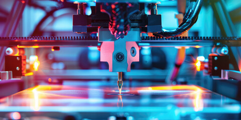 3d printer in process, closeup. Modern 3d printer working, volume printing.