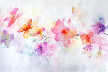 Watercolor paintings, floral patterns, gentle Thai style. On a bright white background Gives an airy feeling