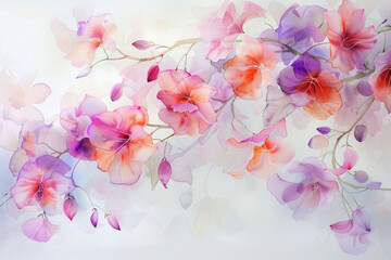 Watercolor paintings, floral patterns, gentle Thai style. On a bright white background Gives an airy feeling