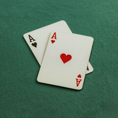 two aces poker hand on the green poker mat. High quality photo