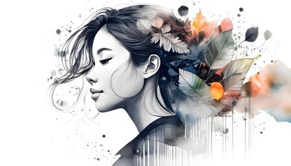 Fototapeta premium Double exposure with young and beautiful girl