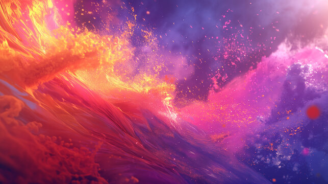 Colorful explosion, vibrant energy waves and colorful particles in the air, concept art, digital painting, fantasy illustration, in the style of fantasy art, cinematic