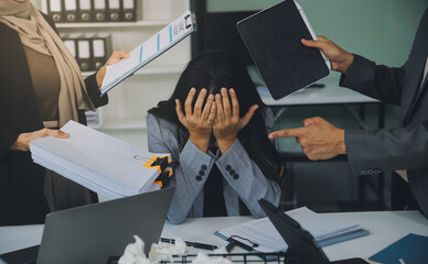 Stressful business man have so many paperwork in the office