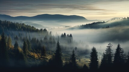Mystical Autumn Fog in Black Forest, Germany - Enchanting Landscape with Rising Fog, Autumnal Trees, and Firs - Generative AI