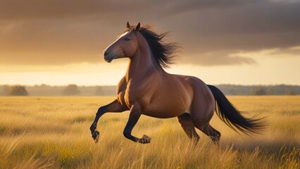 horse in golden meadow 