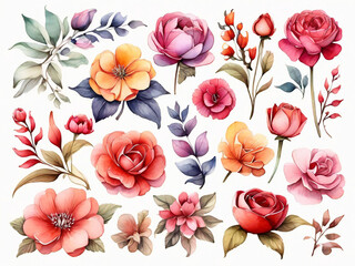 watercolor illustration assorted flower collection floral design elements isolated on white background