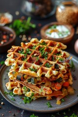 Fried crispy vegetable potato waffles