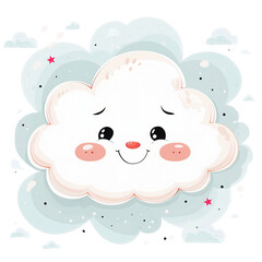 Chmura na przezroczystym tle PNG z rysunkiem uśmiechniętej twarzy