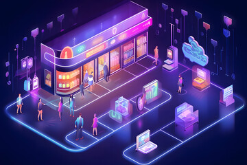 retail industry technology developments banner, e commerce innovations and retail analytics networks