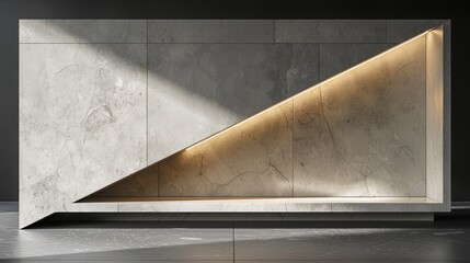   A white marble wall with a light at its base, and a light below its front facade