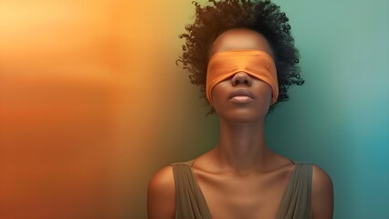 A businesswoman making decisions with clear vision in orange, green, and blue. Concept Business, Decision Making, Clear Vision, Orange, Green, Blue
