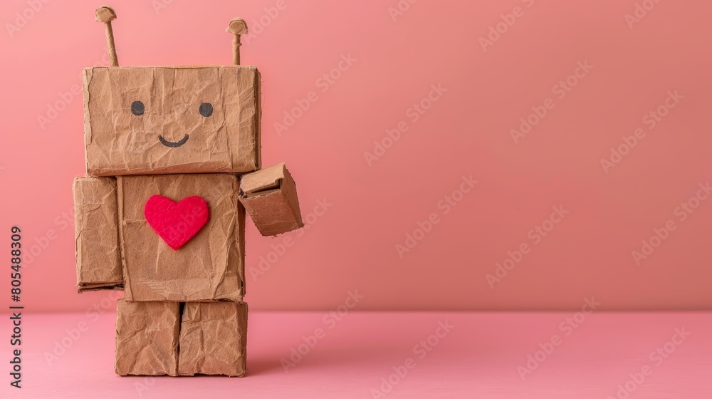 Wall mural   A brown paper bag with a red heart at the top and a robot figure beneath it