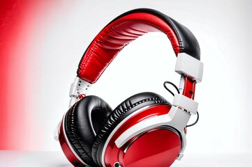 A red and black pair of headphones with a white band