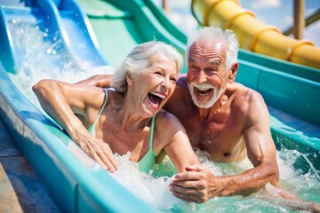 A man and woman are enjoying a day at the water park