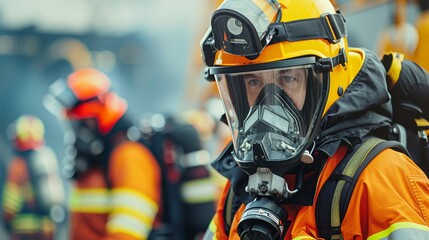 Naklejka premium Emergency Response and Personnel Equipped for Firefighting and Rescue Services