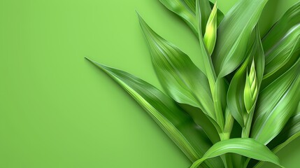   A tight shot of a green plant against a uniformly green backdrop, featuring a softened, indistinct depiction of the plant's upper portion