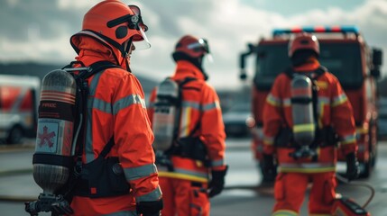 Naklejka premium Emergency Response and Personnel Equipped for Firefighting and Rescue Services