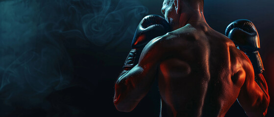 Boxer Focused and Ready, Dramatic Smoky Background in Heroheader Format
