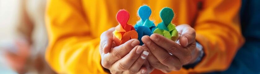 A charismatic closeup portrait of a social worker providing support to families, half body colorful strange bizarre sharpen blur background with copy space