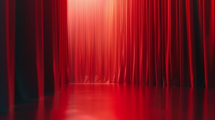 A Green gradient minimal backdrop transitions smoothly into a red curtain theme, providing a lush visual experience, Sharpen 3d rendering background