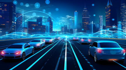 automotive connectivity advancements banner, vehicle to vehicle communication systems and telematics networks