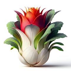 A vector illustration of a red and white cabbage with vibrant green leaves - obrazy, fototapety, plakaty