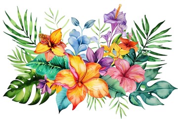 Exotic Tropical Jungle Floral Paradise Watercolor Illustration