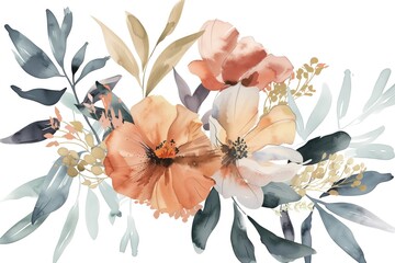 Delicate Floral Watercolor Painting with Pink and Peach Flowers