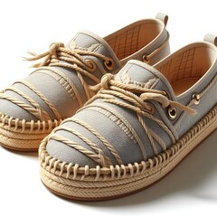 Beige leather loafer with rope laces on transparent background - obrazy, fototapety, plakaty