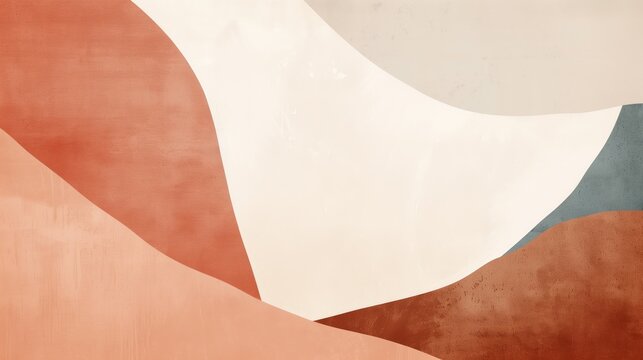simple minimalistic abstract image of soft shapes, light pastel colors, sage and terracotta color