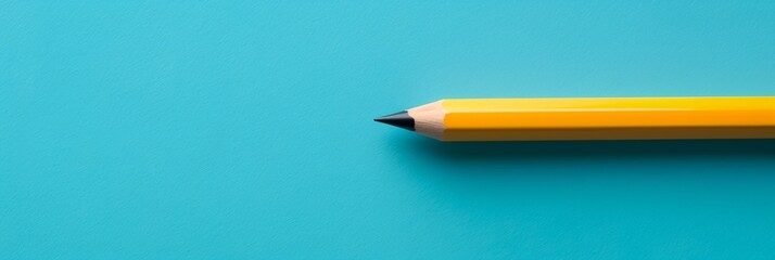 a yellow pencil is laying on a blue surface with a shadow of a pencil on it's side - Powered by Adobe