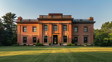 A Federal-style brick home captured in the soft light of morning. The home boasts historical...
