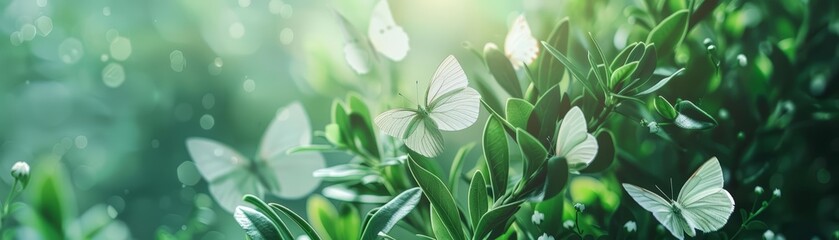 The Creative template of a medical conference includes delicate white butterflies and greenery - obrazy, fototapety, plakaty