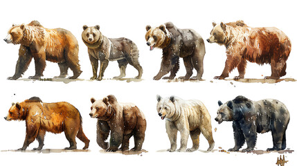 Obraz premium Grizzly bears in various colors and sizes.