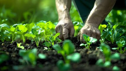 Expert Farmer Conducts Thorough Soil Health Assessment Before Planting Vegetable or Plant Seedlings. Concept Soil Health Assessment, Expert Farmer, Planting, Vegetable Seedlings, Plant Seedlings