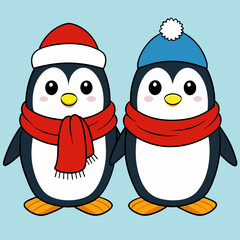 penguins wearing scarfs and hats