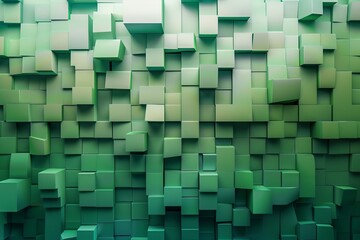 Abstract Green Cubes Creating a Dynamic 3D Wall