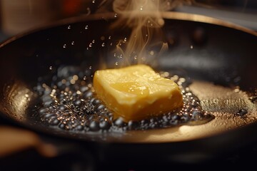 Captivating View of Butter Melting in a Hot Skillet