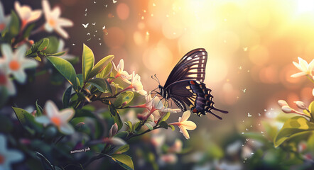 Beautiful butterfly on jasmine flowers 
