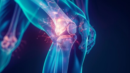 3D illustration of human knee joint pain, highlighting inflamed areas, medical educational concept