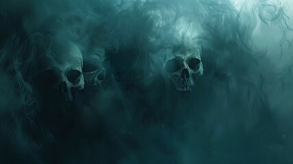 Ghostly of Floating Skulls in a Swirling Fog Inspired by Gothic Horror
